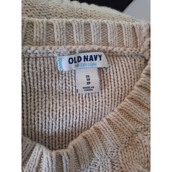 Old Navy Women Cable Knit Sweater Beige XS Crew Neck Chunk Light Academia Preppy - Picture 4 of 8